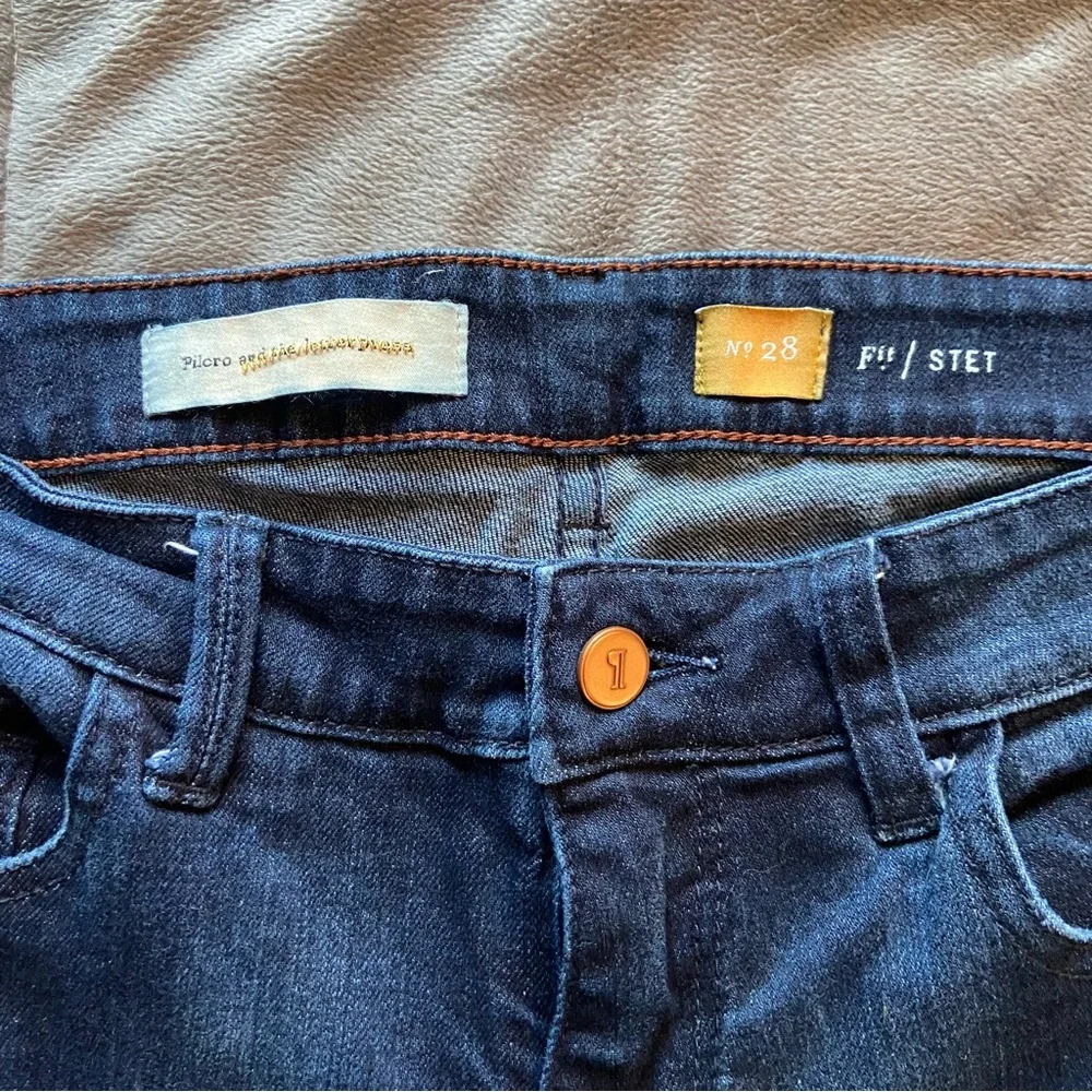 Pilcro and the Letterpress Blue Cropped Jeans with Multicolor Trim - Picture 5 of 9